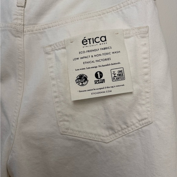 ETICA Narin Relaxed Long Short White Laser Vortex Denim Jeans NWT - Picture 10 of 11